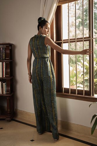 Ease Hand-block Printed Tassel Jumpsuit - Green, Green, image 2