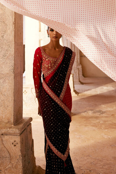 Sarovar Handcrafted Bandhani Silk Saree - Red