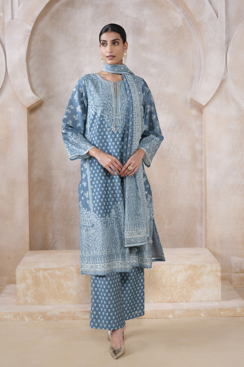 Miral Silk Suit Set - Blue, Blue, image 1