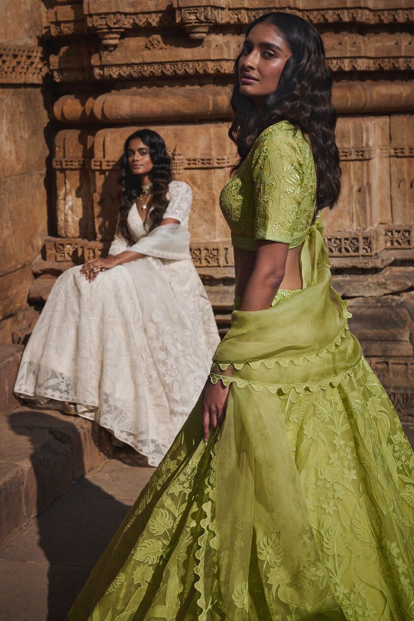4 - Wild Herons Lehenga Set - Lime, image 4