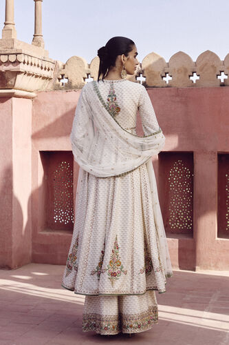 Akshi Handwoven Benarasi Cotton Anarkali Suit Set - Natural, Ivory, image 2