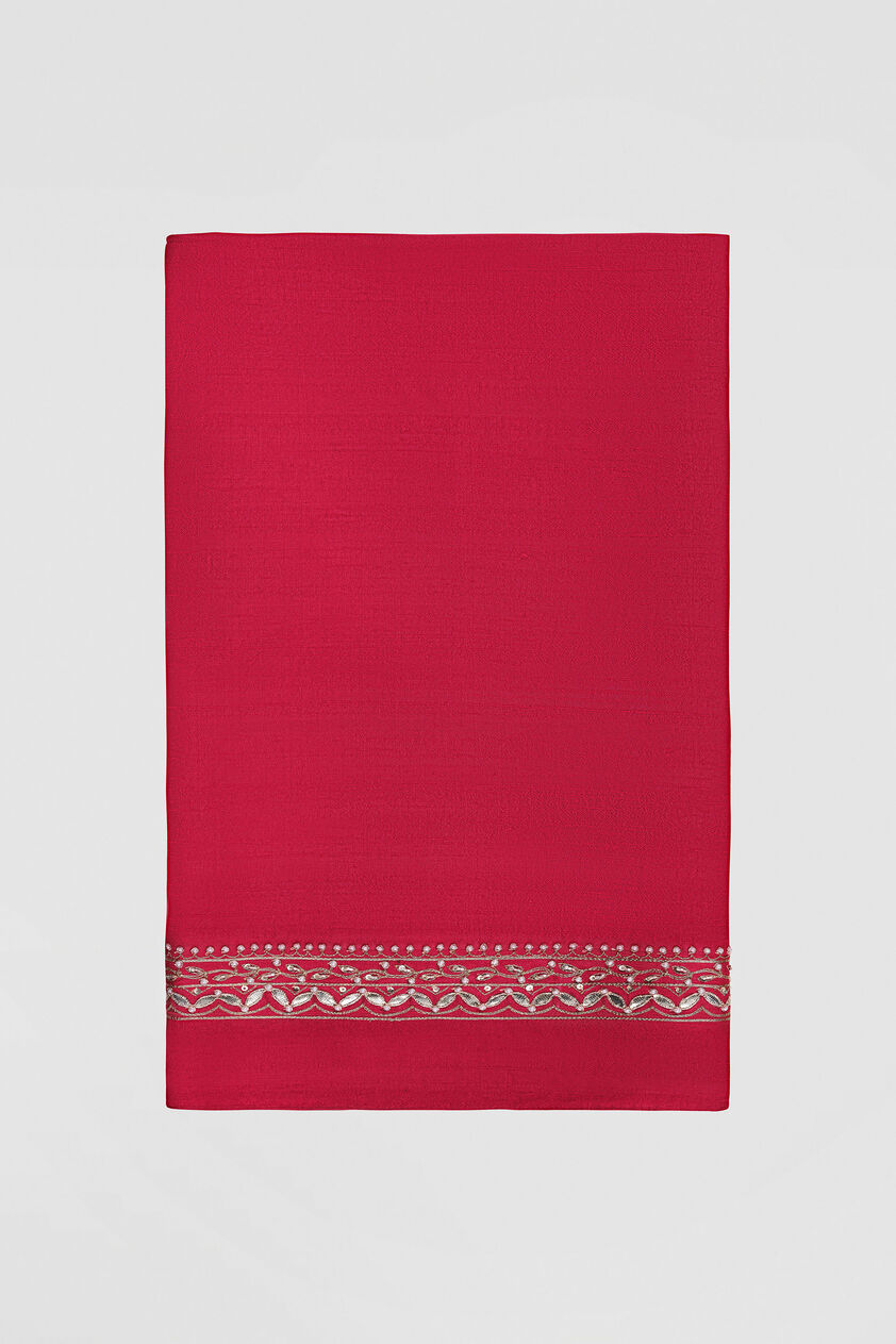 Anushna Handcrafted Badla Georgette Saree, Red, image 4