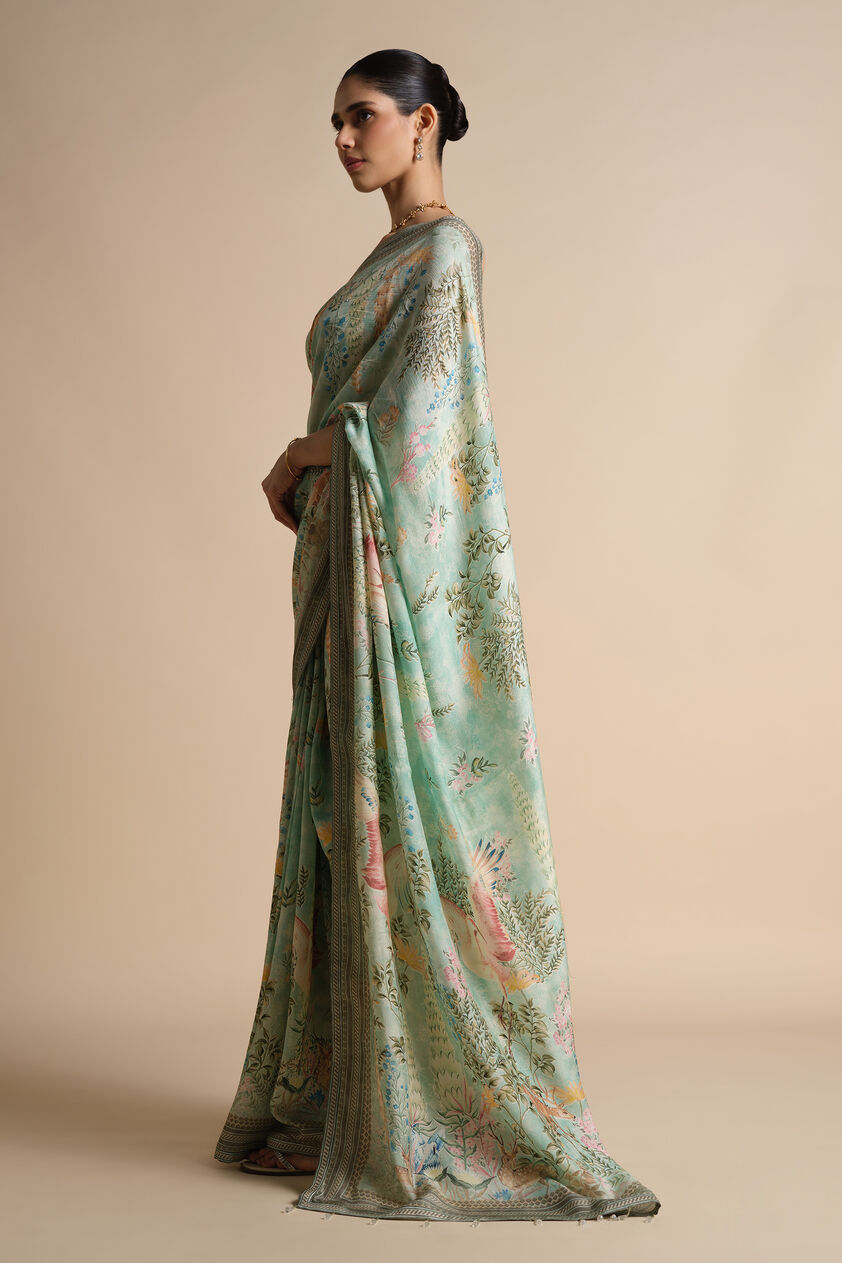 Romney Printed Saree - Sage, Sage, image 2