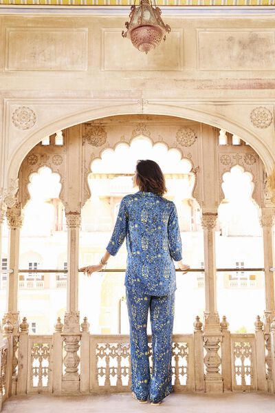 Shoreline Ajrakh Hand-block Printed Coord - Blue