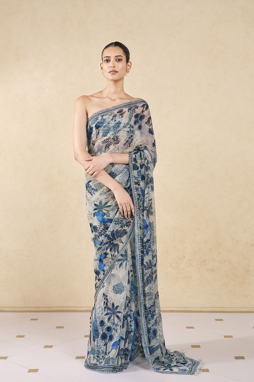 Turaya Printed Saree - Beige, Beige, image 1