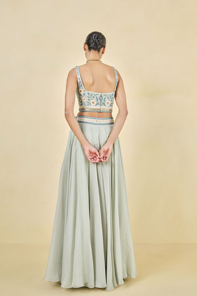 Whisper Of The Woods Embroidered Cord Skirt Set - Sage