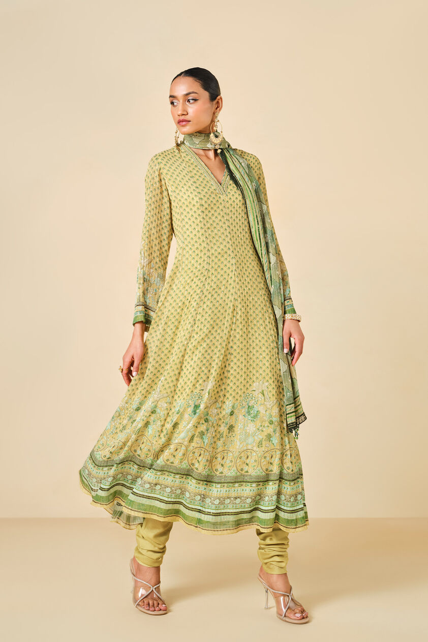 Myuna Printed Anarkali Set - Lime, Lime, image 2