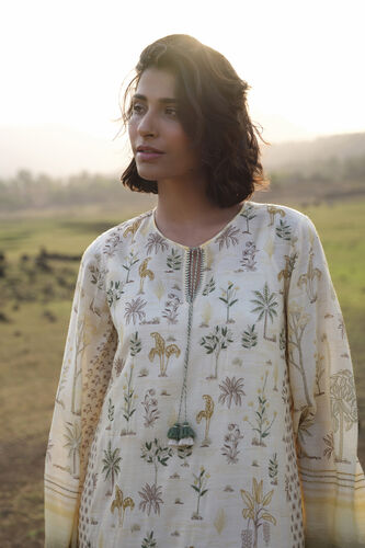 Season Song Hand-embroidered Kantha Kaftan - Yellow, Ivory, image 4