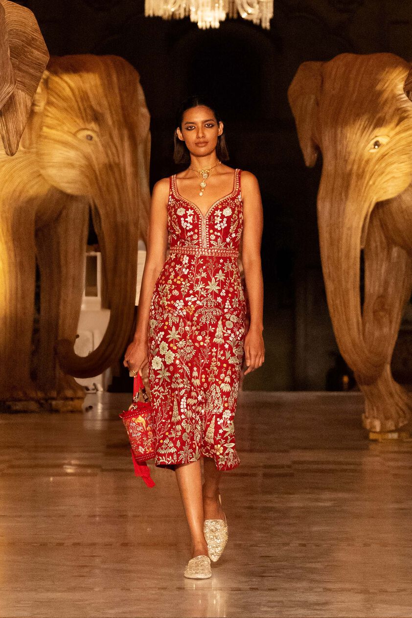 Ballad Of The Wild Hand-painted Pichhwai Silk Dress - Red, Red, image 6