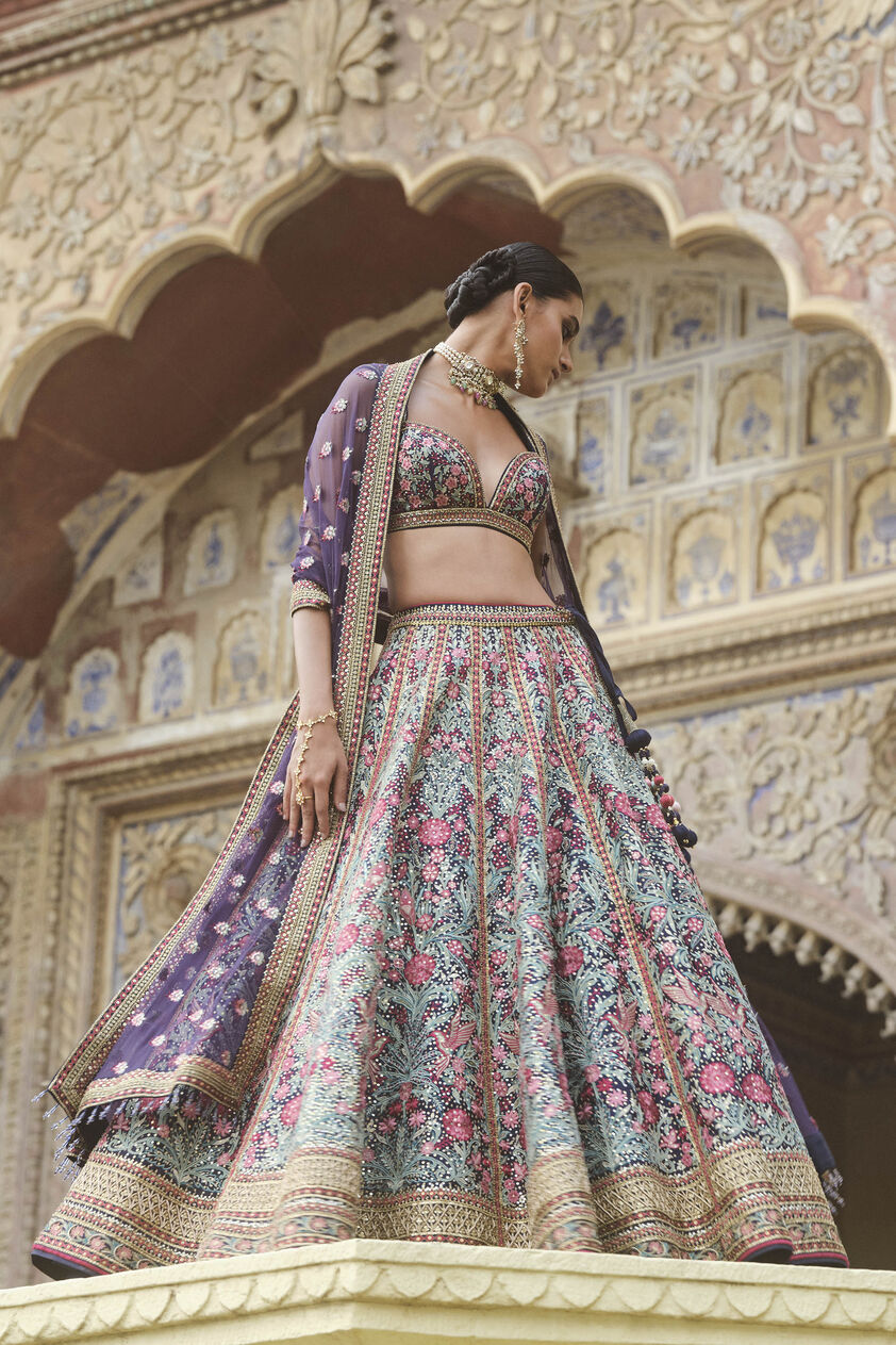 Toyam Embroidered Zardozi Silk Lehenga Set - Blue, Blue, image 2