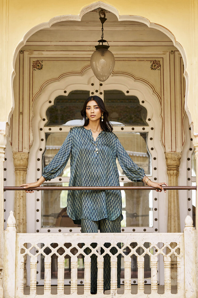 Mangrove Hand-block Printed Gold Khadi Coord - Emerald, Emerald, image 3