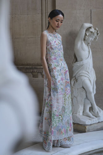 Forestglow Hand-embroidered SEWA Silk Tabard Set - Ivory, Ivory, image 1