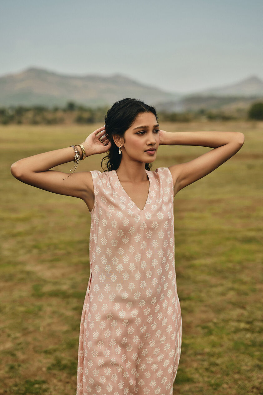 Sunshade Hand-block Printed Coord - Peach, Peach, image 3