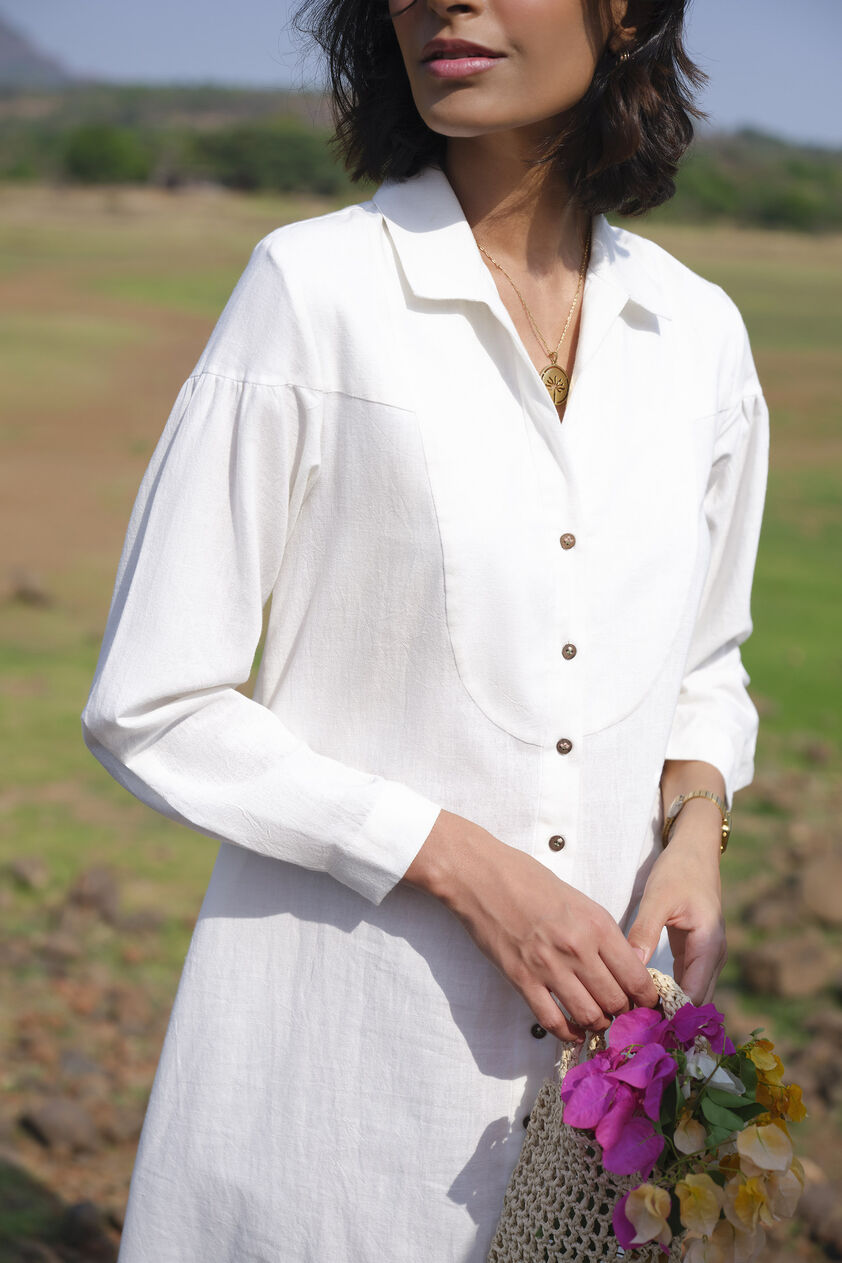 Yarrow Handwoven Khadi Dress - Ivory, Ivory, image 3