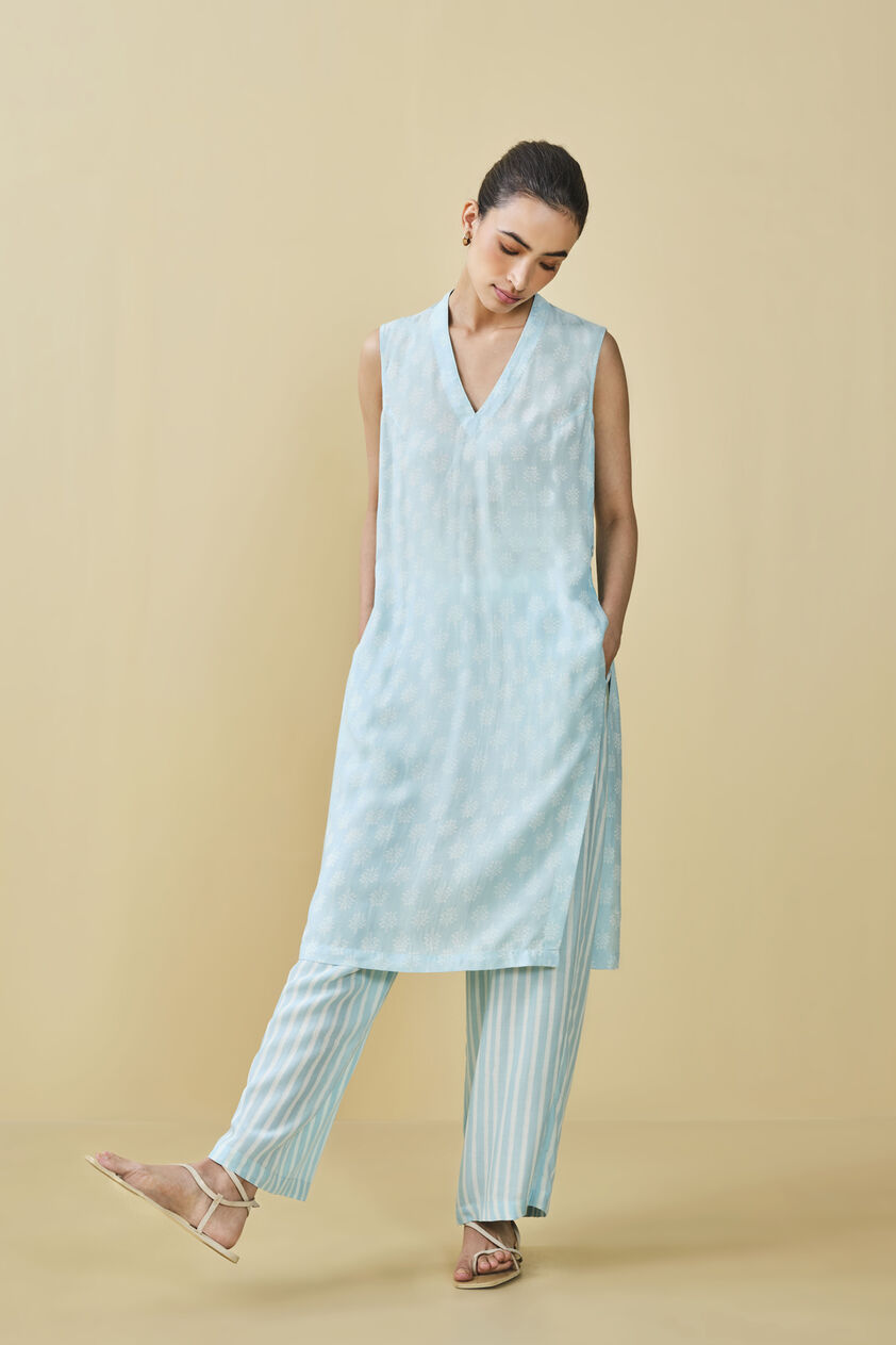 Sunshade Hand-block Printed Coord - Blue, Blue, image 2
