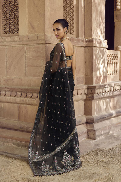 Nalakini Embroidered Silk Saree - Black
