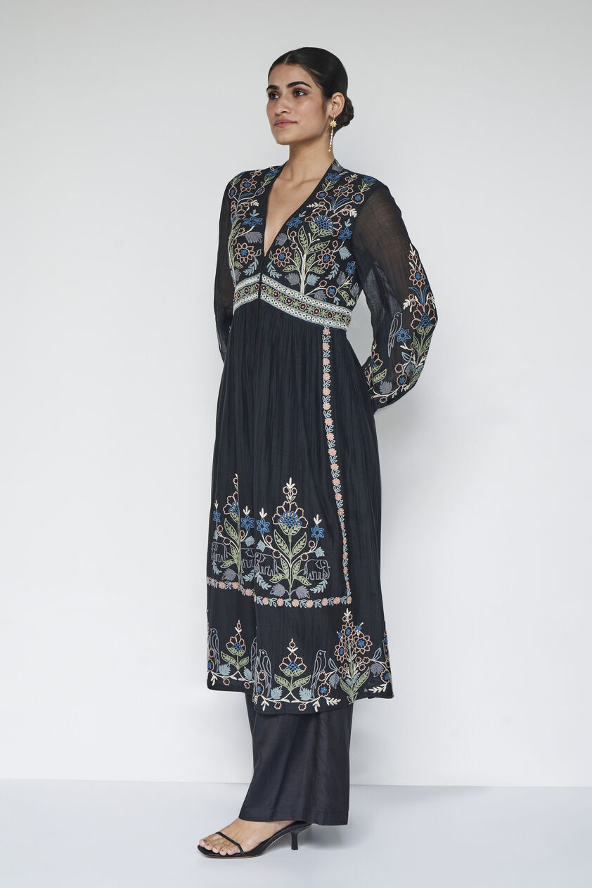 Balsam Hand-embroidered SEWA Mul Suit Set - Black, Black, image 2