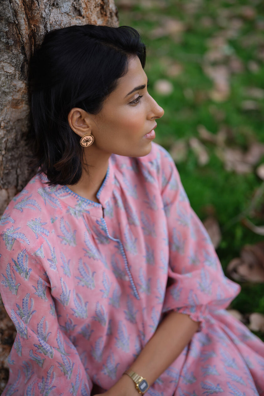 Heather Hand-block Printed Mul Dress - Pink, Pink, image 5