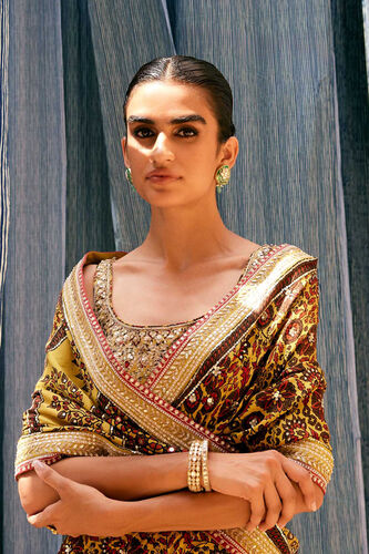 Kasano Ajrakh Hand-block Printed Silk Choli - Mustard, Mustard, image 4