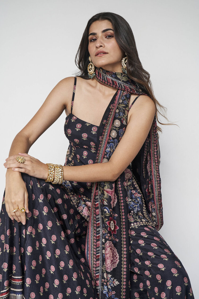 Amaya Embroidered Silk Suit Set - Black, Black, image 5