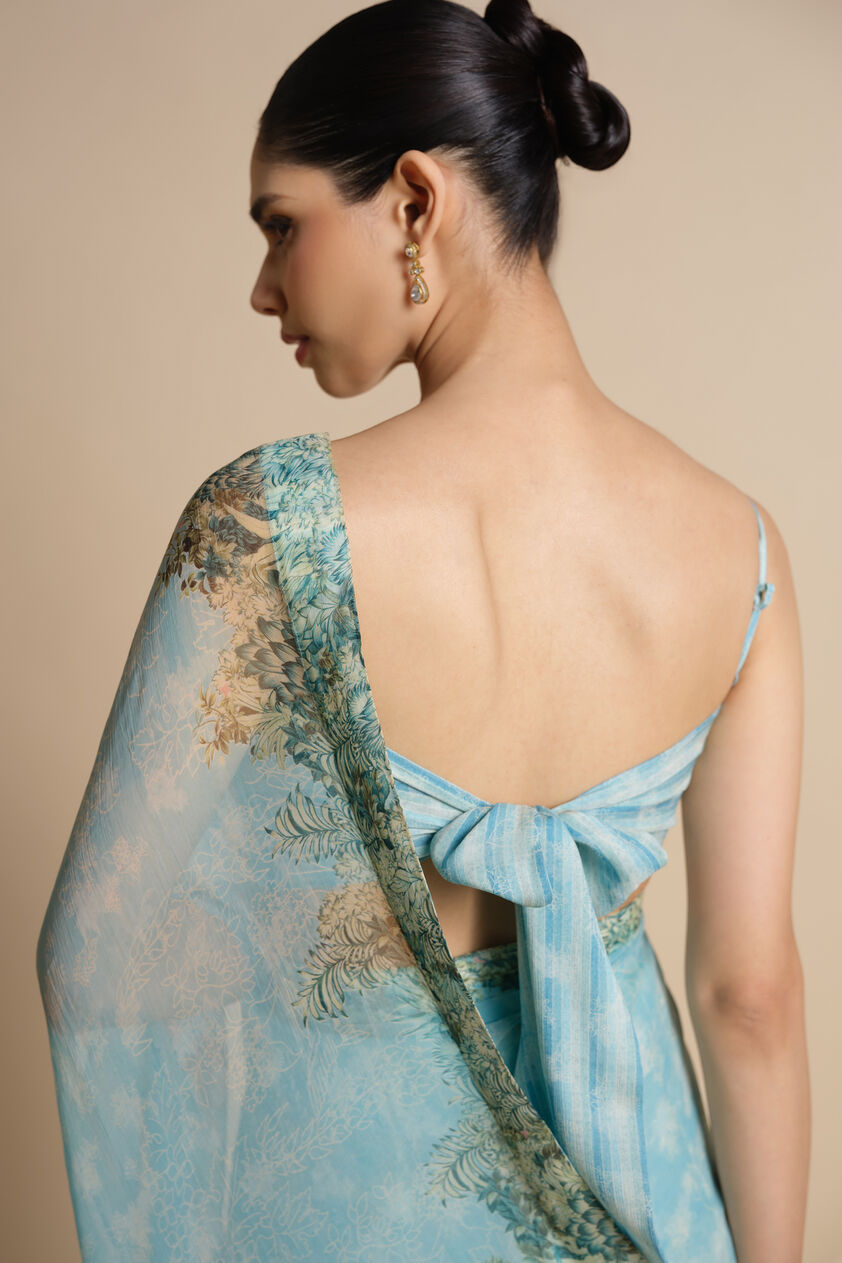 Sagara Printed Chiffon Saree, Powder Blue, image 12