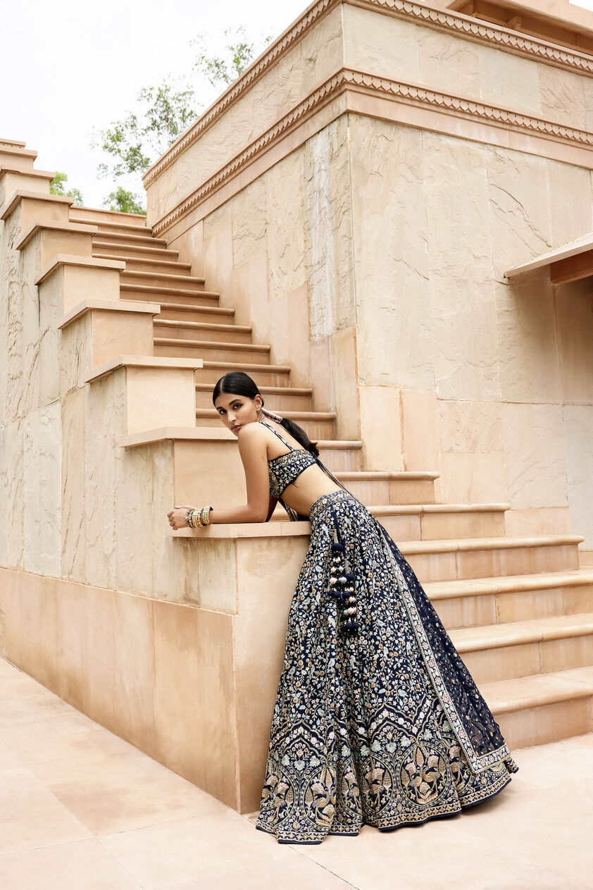 Qainaat Zardozi & Resham Silk Lehenga - Navy Blue, Navy Blue, image 2