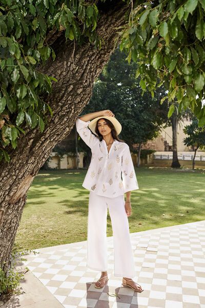 Springtime SEWA Hand-embroidered Coord - White