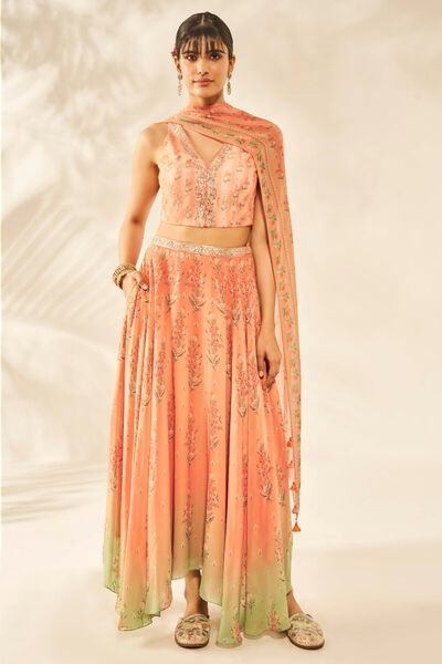 Naima Choli Skirt Set - Peach