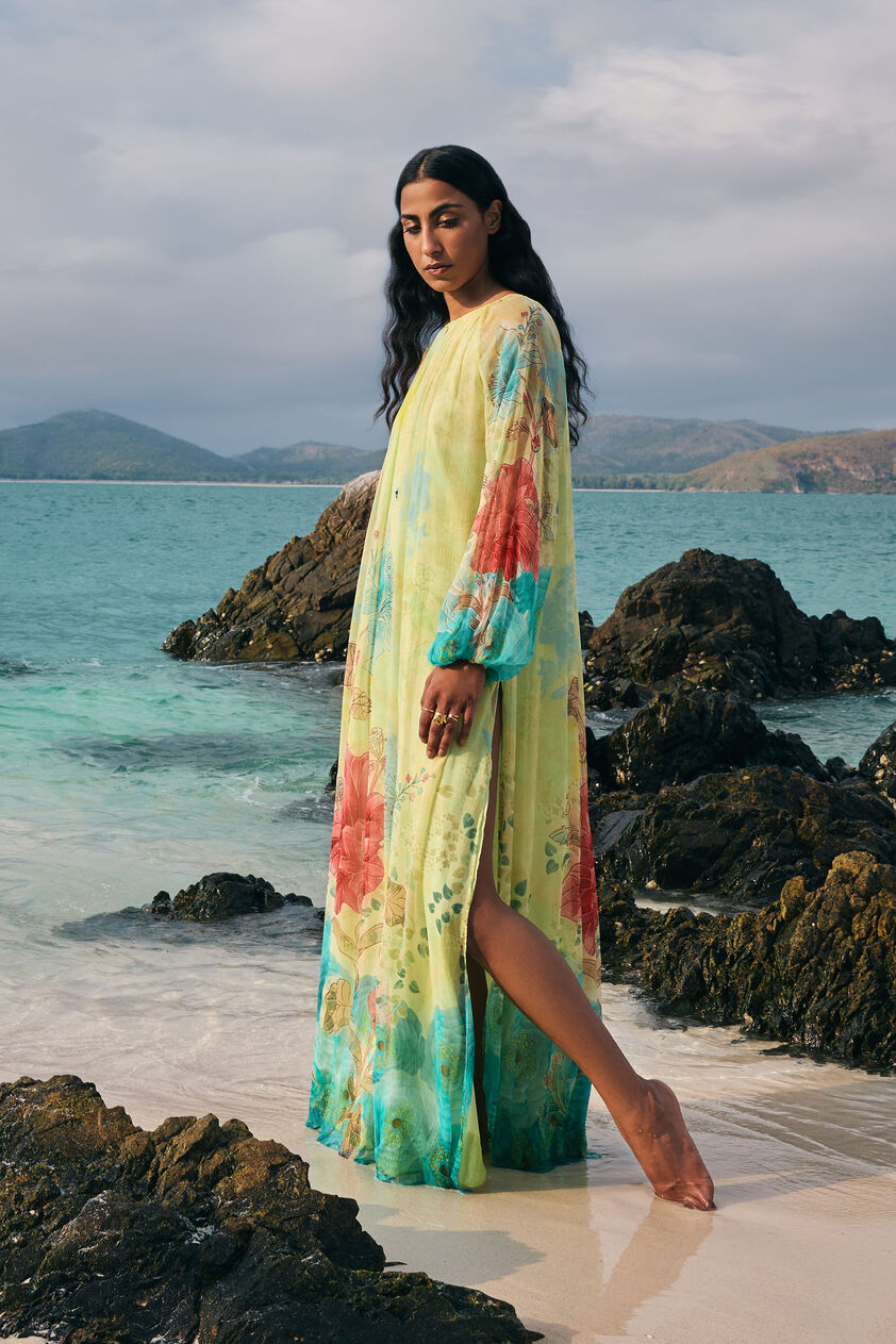 Emmylou Chiffon Kaftan - Yellow, Yellow, image 3