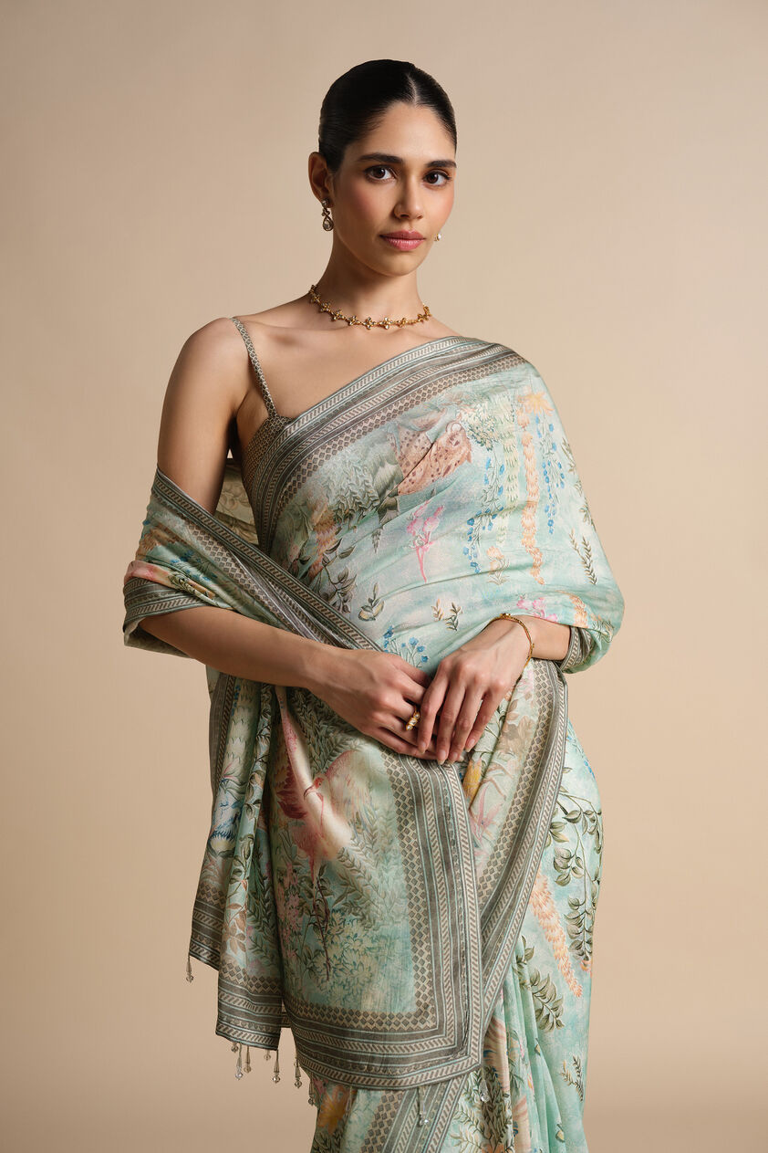 Romney Printed Saree - Sage, Sage, image 4
