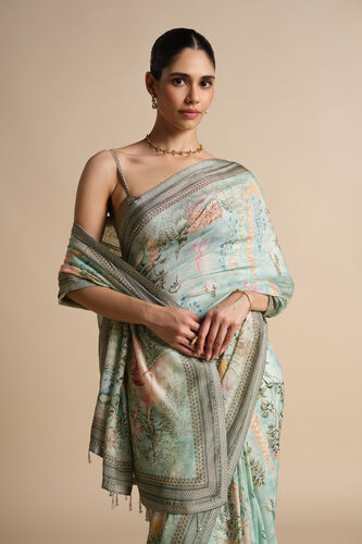 Romney Printed Saree - Sage, Sage, image 4