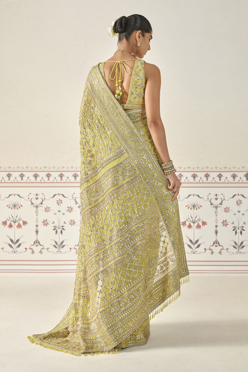 Tajanae Gota Patti Saree - Lime, Lime, image 2