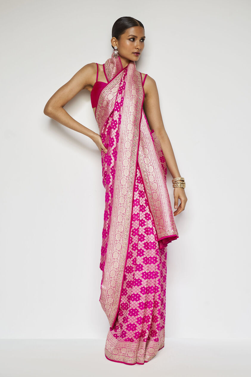 Gul Benarasi Silk Gota Patti Saree - Pink, Pink, image 3