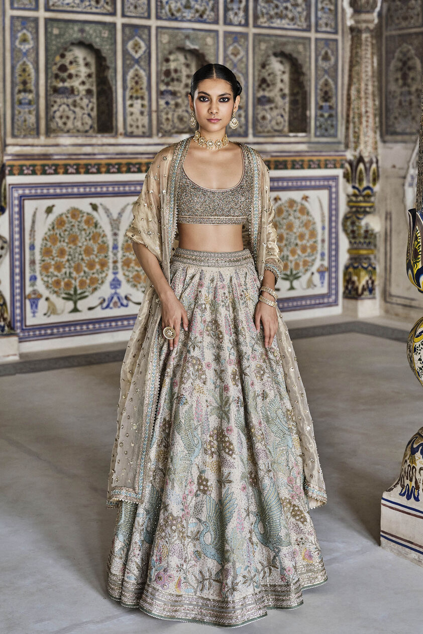 Suramya Embroidered Zardozi Silk Lehenga Set - Gold, Gold, image 2