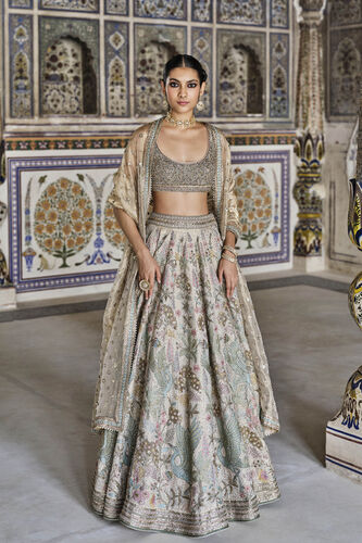 Suramya Embroidered Zardozi Silk Lehenga Set - Gold, Gold, image 2