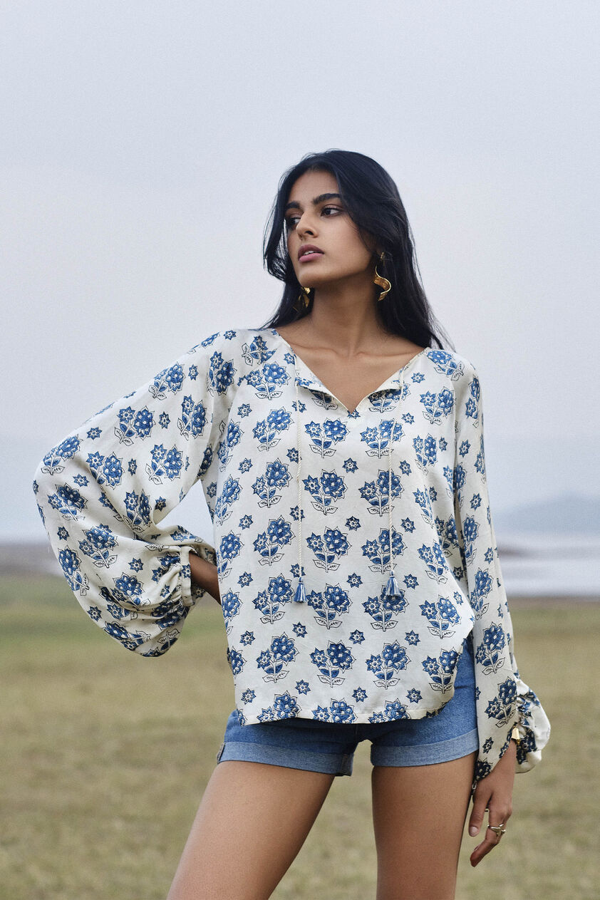 Bloom Drawstring Top - Ecru, Ecru, image 1