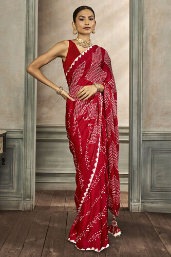 Deetya Bandhani Silk Saree - Red, Red, image 1