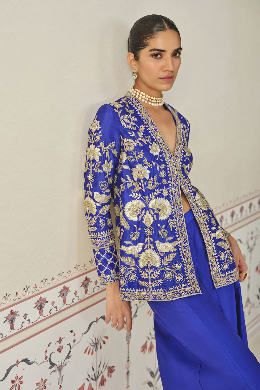 Sanaaya Gota Patti Silk Sharara Set - Blue, Blue, image 7