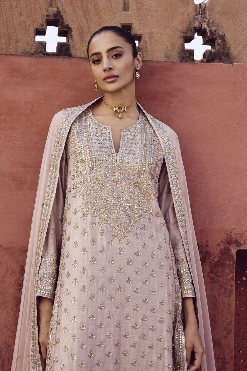 Parnasi Gota Patti Silk Suit Set - Pink, Pink, image 3