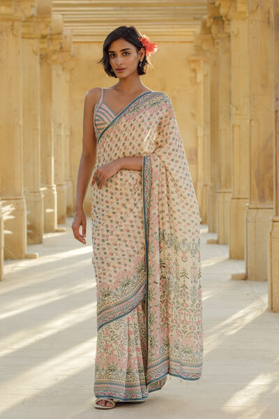 Desna Printed Silk Saree - Beige