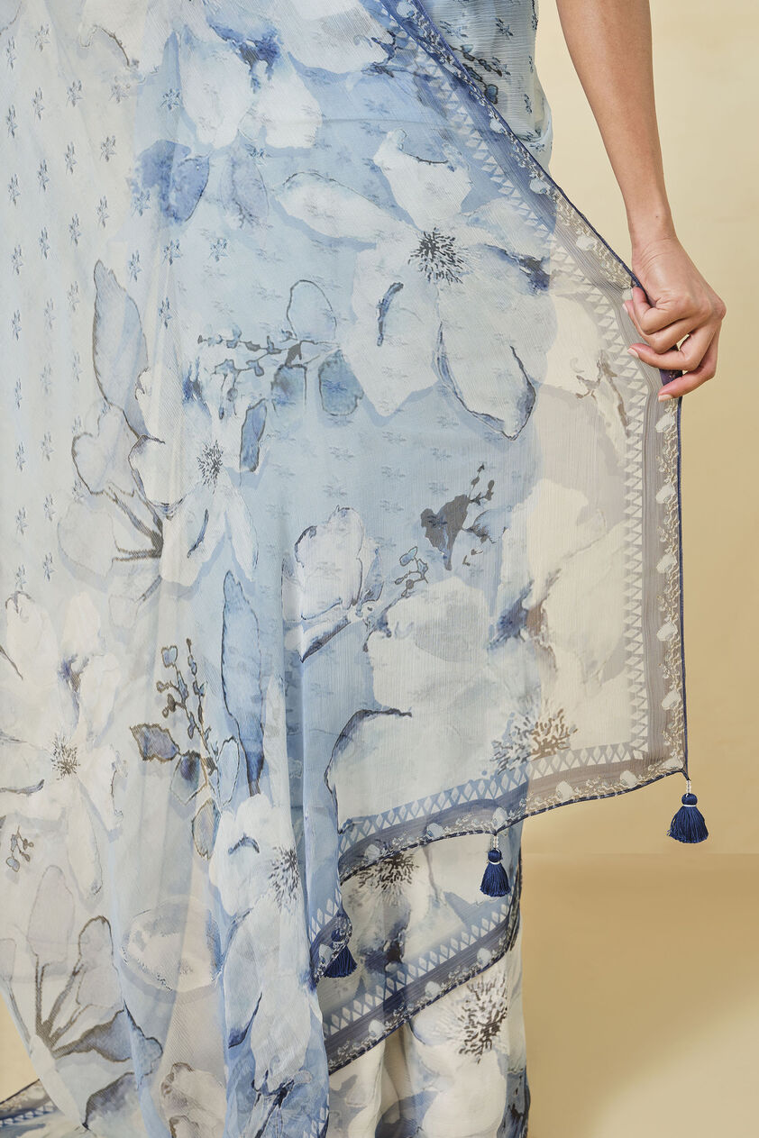Mizani Printed Saree - Blue, Blue, image 6