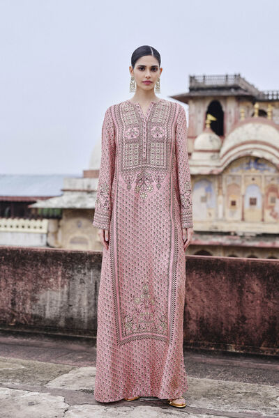 Alara Embroidered Mul Kaftan - Blush
