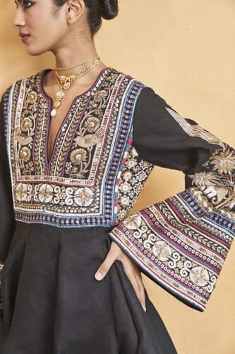 From The Wilderness Embroidered Zardozi Silk Dress - Black, Black, image 5
