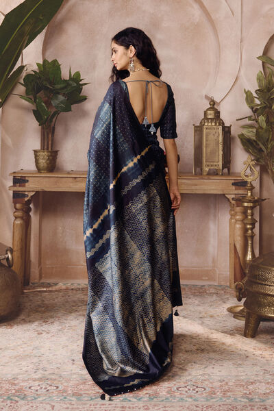 Starla Handcrafted Shibori Silk Saree - Black