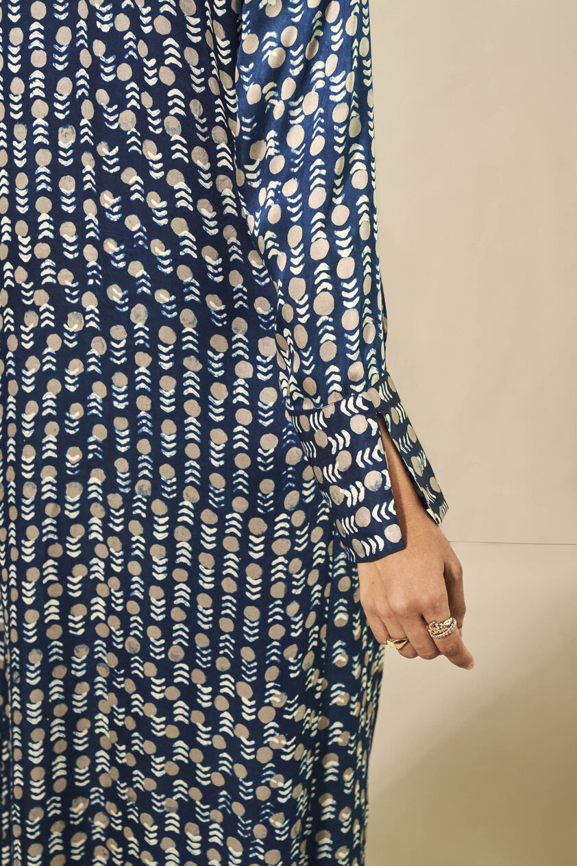 Taara Embroidered Hand-block Printed Kaftan - Blue, Blue, image 6