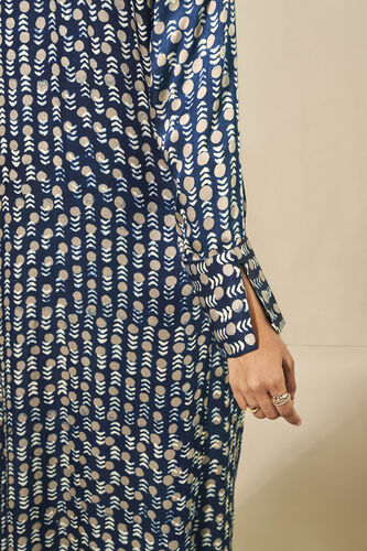 Taara Embroidered Hand-block Printed Kaftan - Blue, Blue, image 6