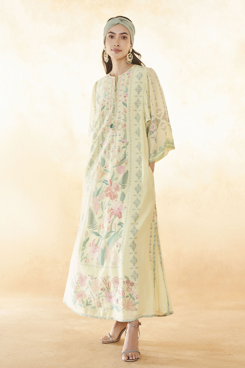 Summer Bloom Silk Kaftan - Yellow, Yellow, image 1