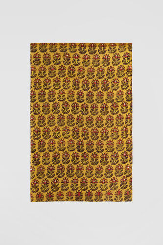 Kasano Ajrakh Hand-block Printed Silk Saree - Mustard, Mustard, image 12