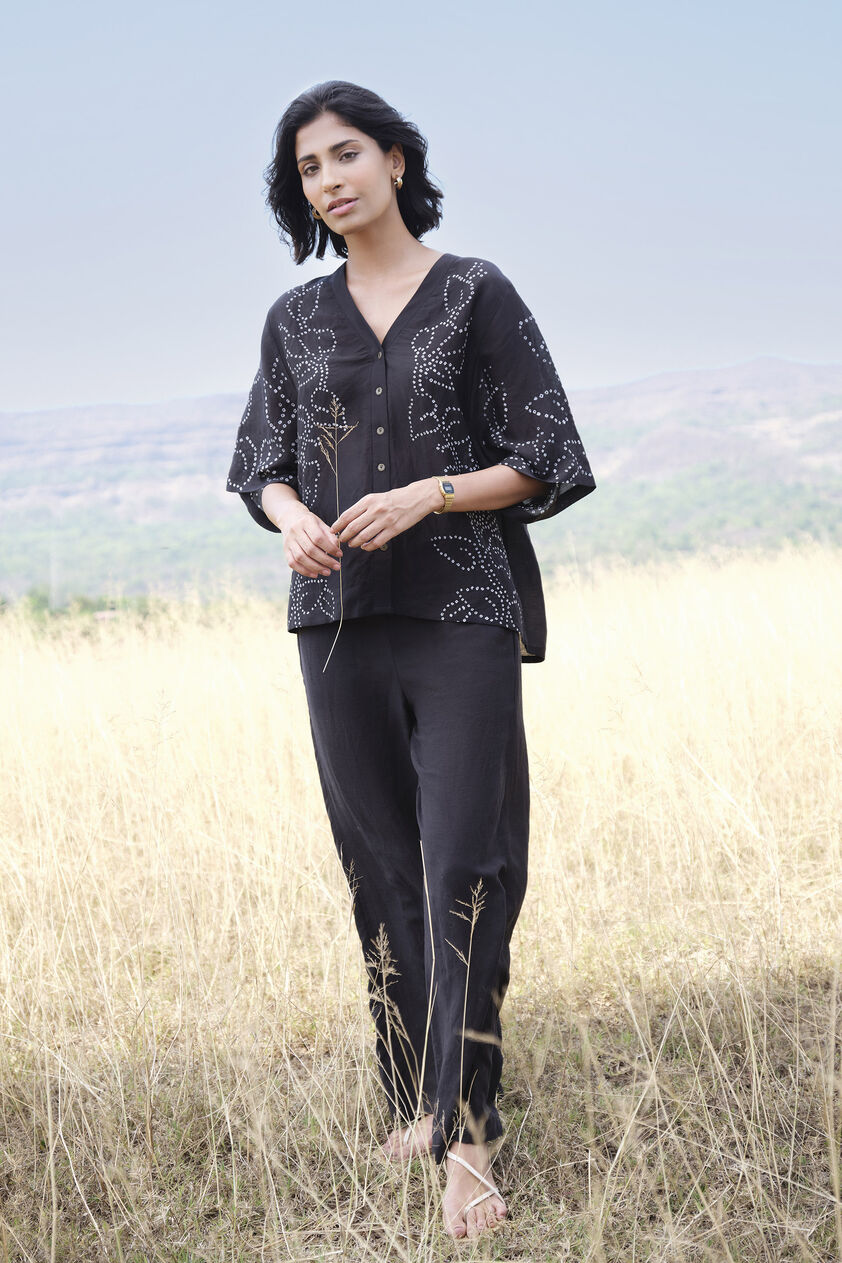 Moorland Handcrafted Bandhani Linen Co-ord - Black, Black, image 1