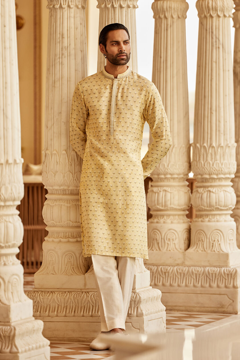 Bourag Silk Kurta - Yellow, Yellow, image 1